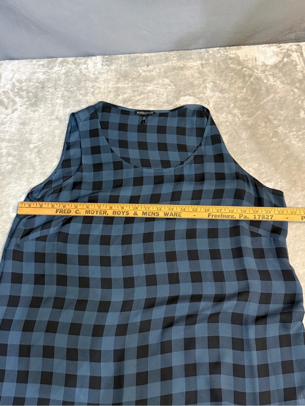 Eileen Fisher Women’s 1X Buffalo Check Black and Blue Tunic 100% Silk - Picture 7 of 10